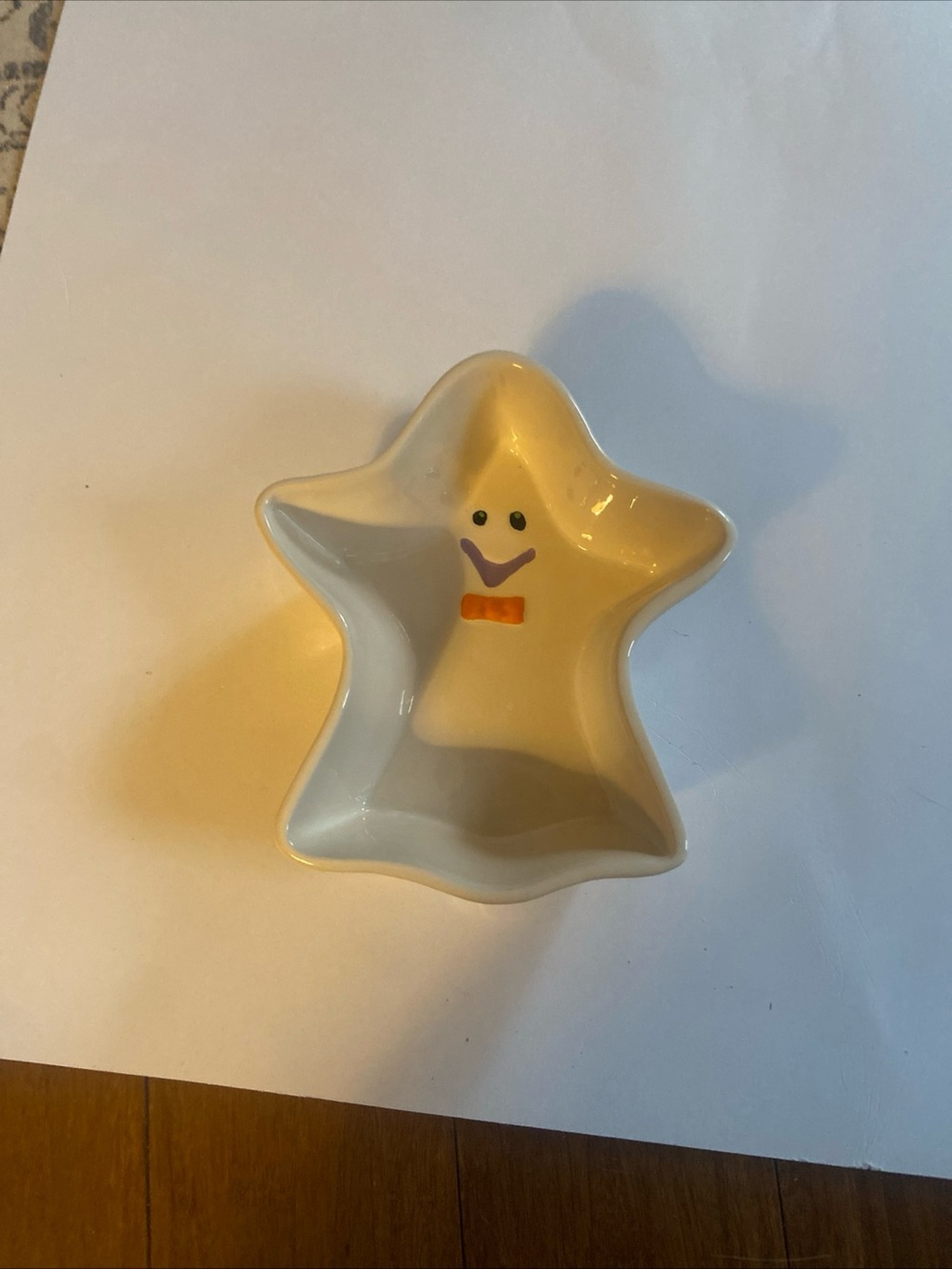 Whimsical White Ghost Ceramic Trinket Dish with Orange Bow Detail